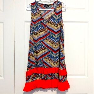 Papillion Geometric Print Ruffle Hem Dress Size Small